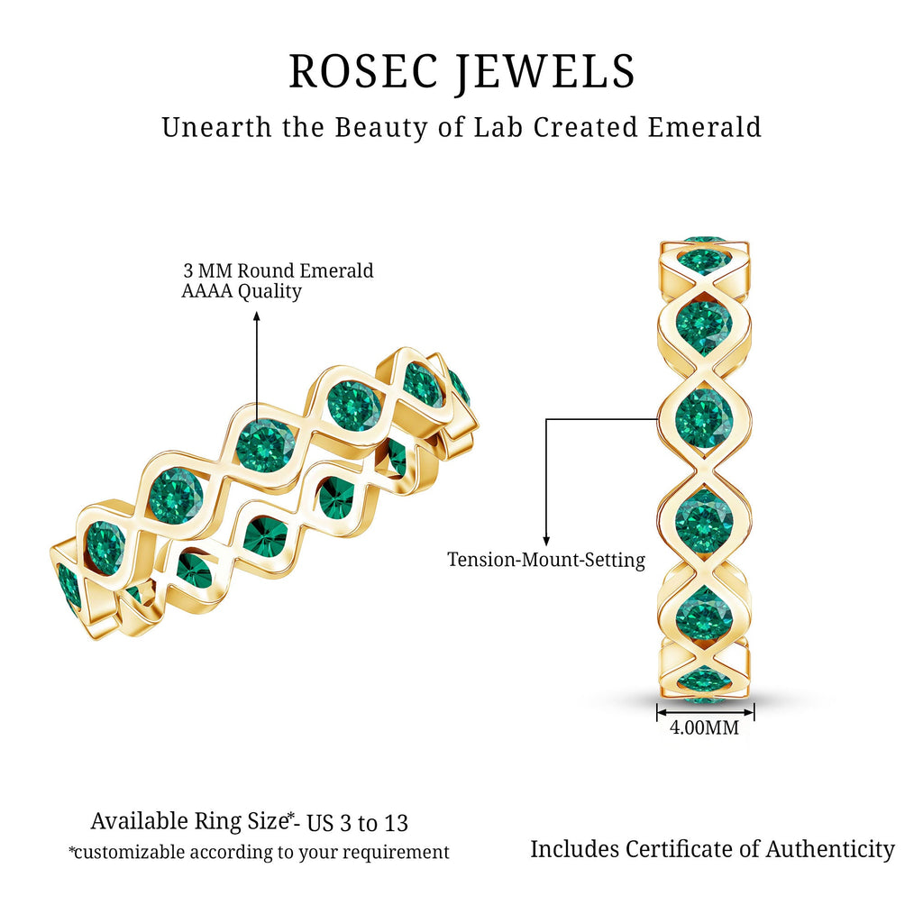 Certified Lab Grown Emerald Infinity Twisted Eternity Ring