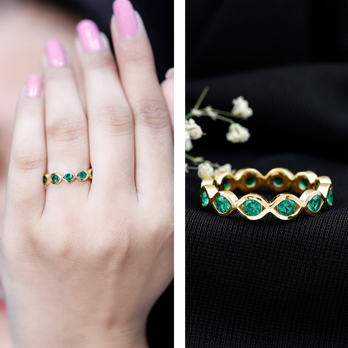 Certified Lab Grown Emerald Infinity Twisted Eternity Ring