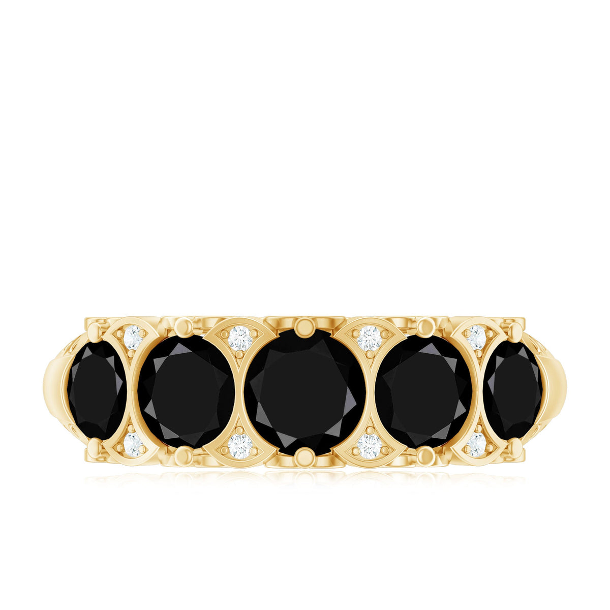 Vintage Inspired Black Onyx 5 Stone Anniversary Ring with Certificate