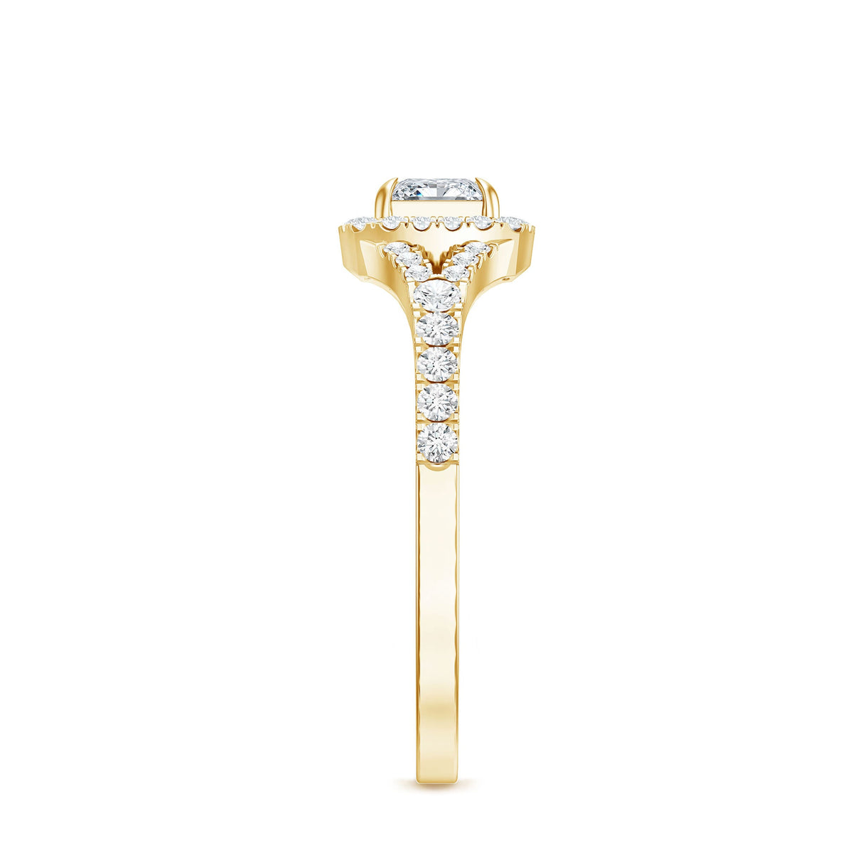 Princess Cut Moissanite Halo Engagement Ring with Split Shank