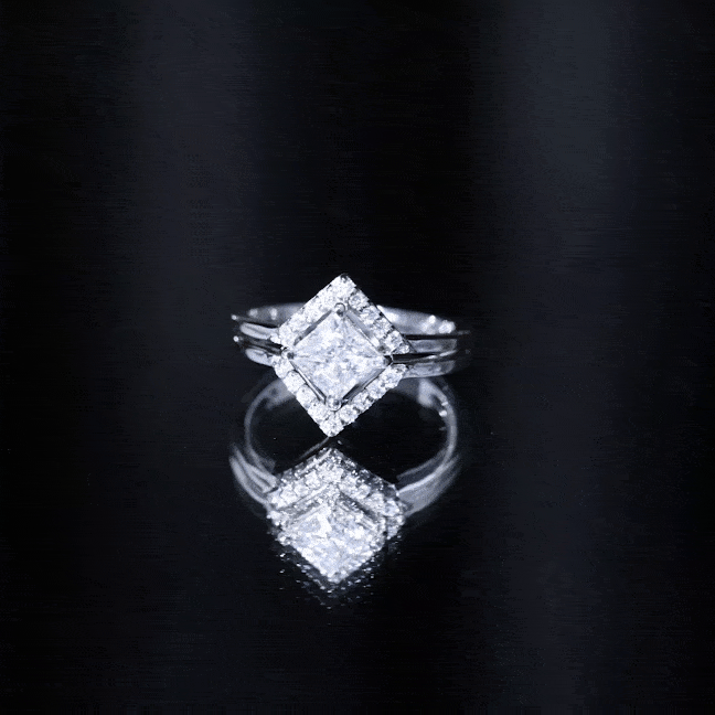 Certified Moissanite Princess Cut Wedding Ring Set for Women