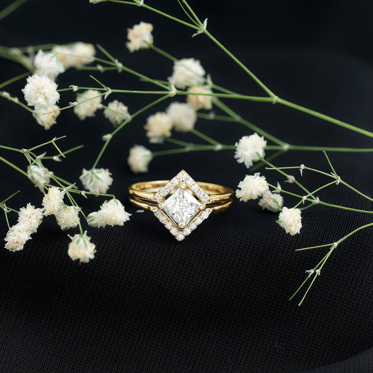Certified Moissanite Princess Cut Wedding Ring Set for Women