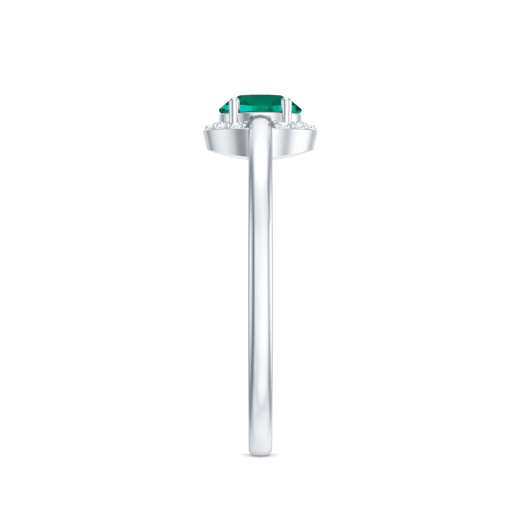 Certified 0.8 Carat Lab Grown Emerald Promise Ring with Diamond Halo