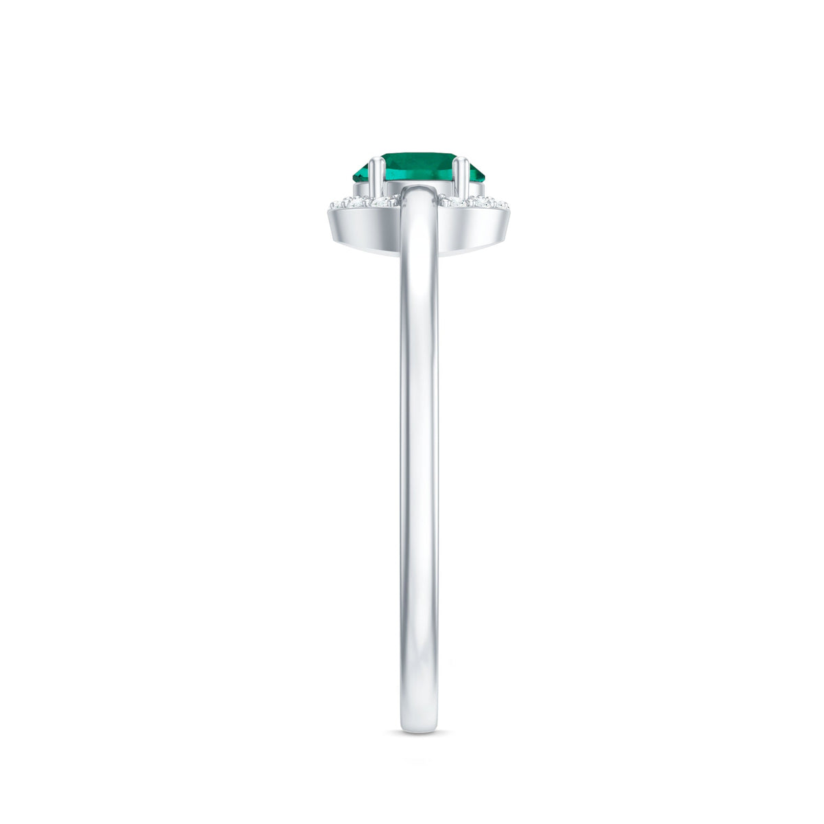Certified 0.8 Carat Lab Grown Emerald Promise Ring with Diamond Halo