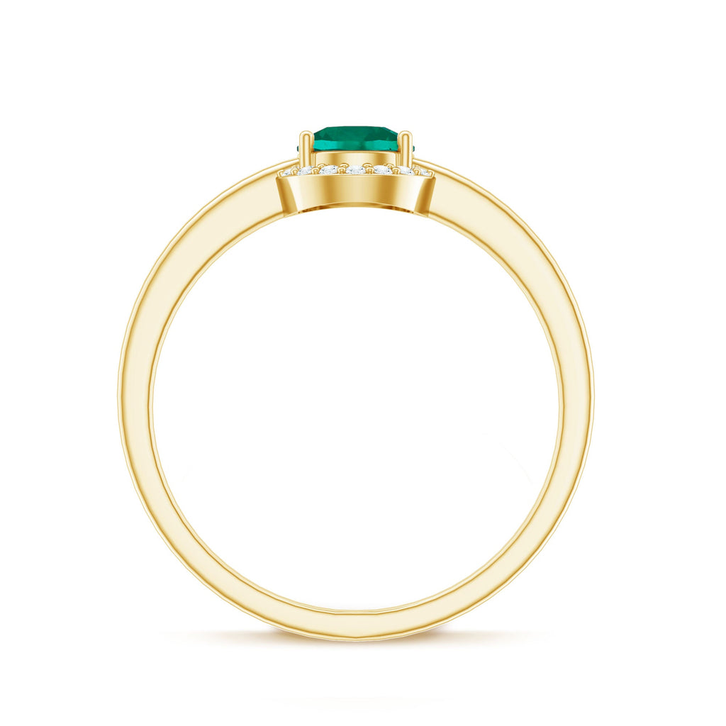 Certified 0.8 Carat Lab Grown Emerald Promise Ring with Diamond Halo