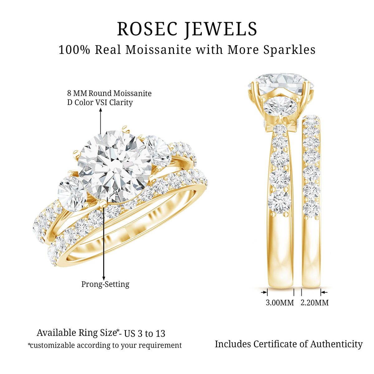 Certified Moissanite Classic Bridal Ring Set