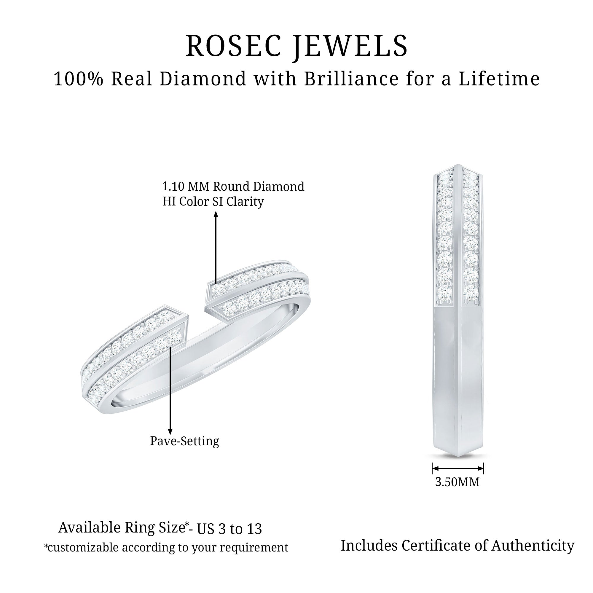 Certified Natural Diamond Anniversary Ring in Cuff Style