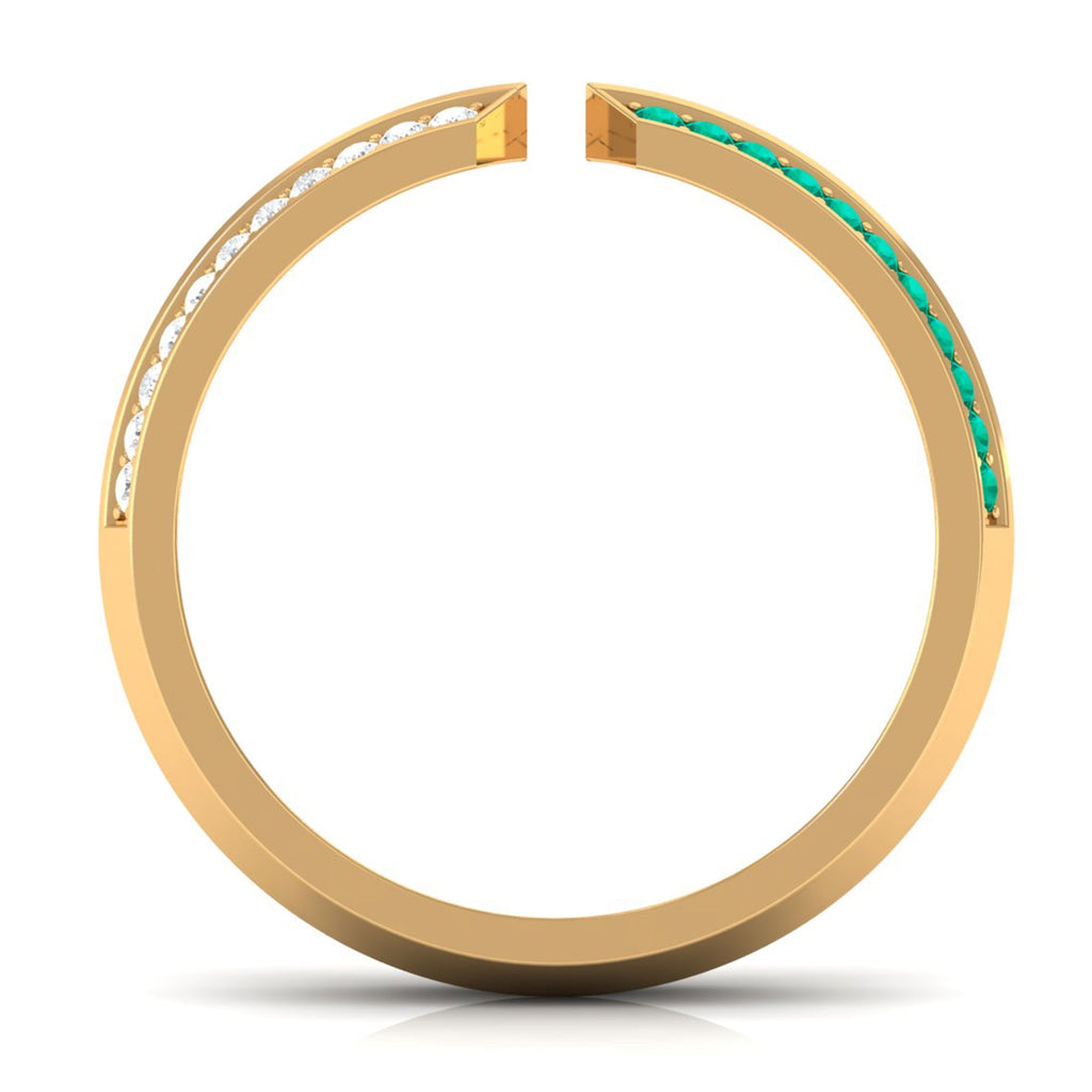 Contemporary Emerald and Diamond Open Wedding Band Ring