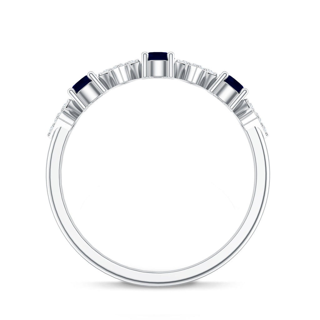 Natural Blue Sapphire and Diamond Half Eternity Band Ring for Women