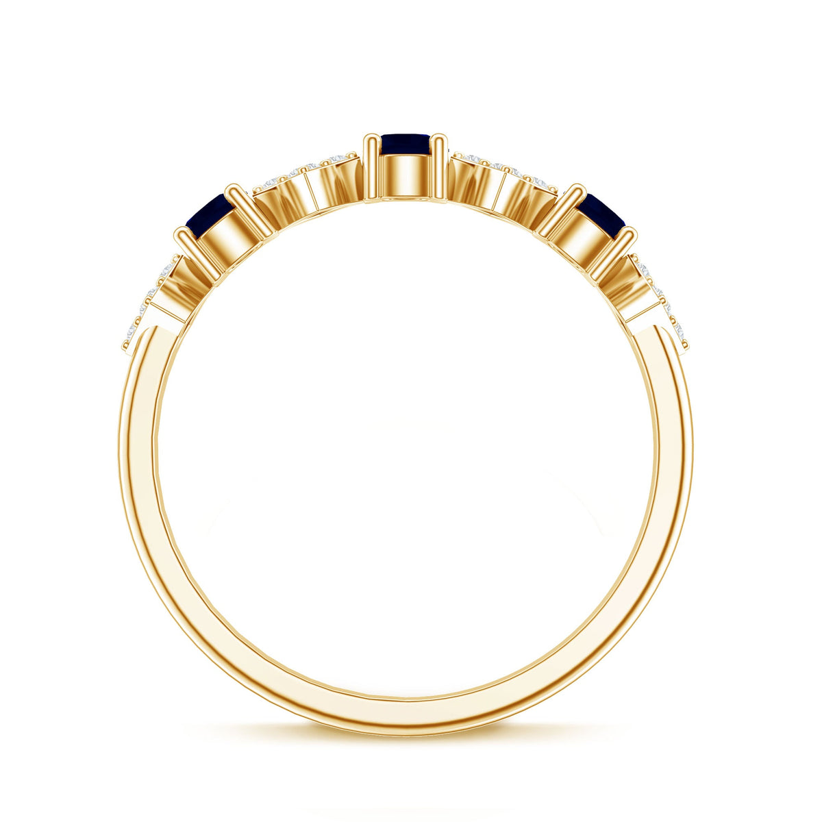 Natural Blue Sapphire and Diamond Half Eternity Band Ring for Women