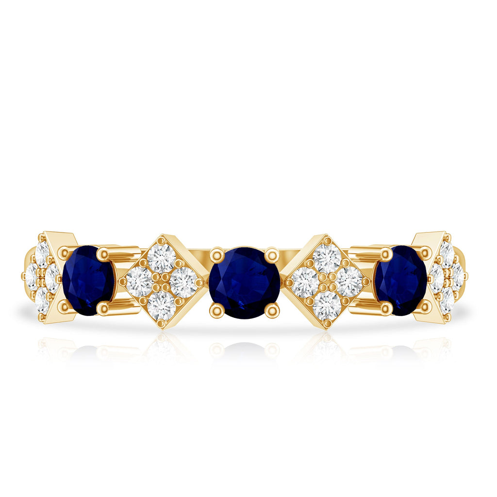 Natural Blue Sapphire and Diamond Half Eternity Band Ring for Women