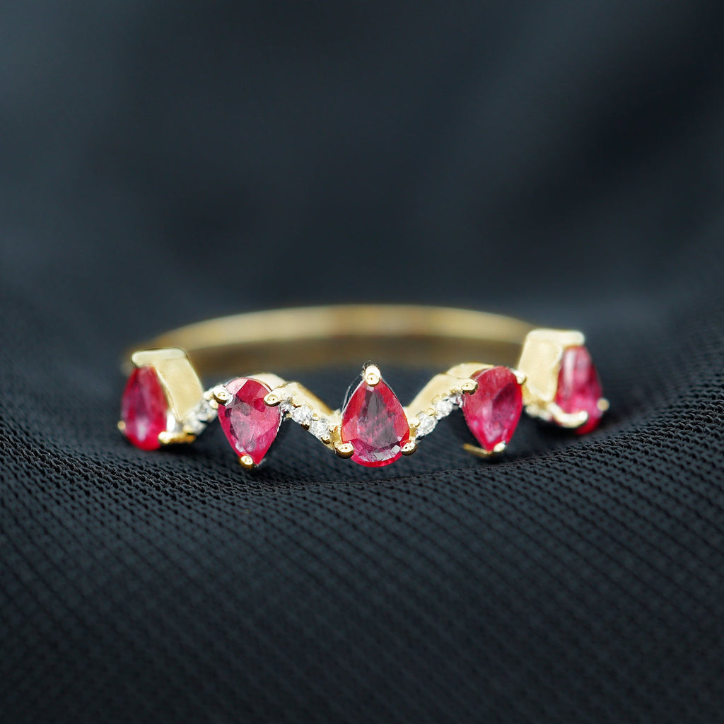 Natural Pear Shape Ruby Half Eternity Ring with Diamond for Women