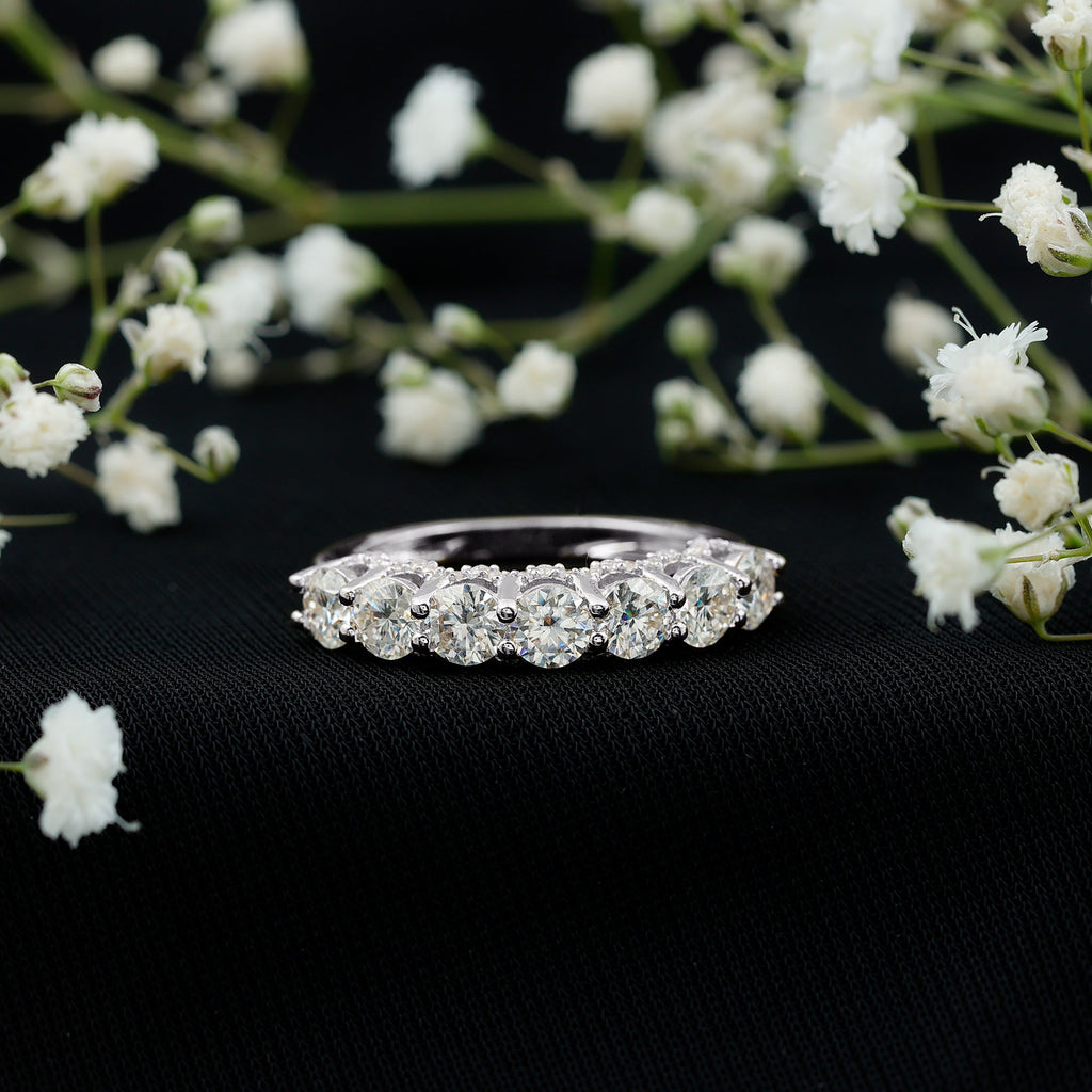 Shared Prong Set Round Moissanite Designer Wedding Band