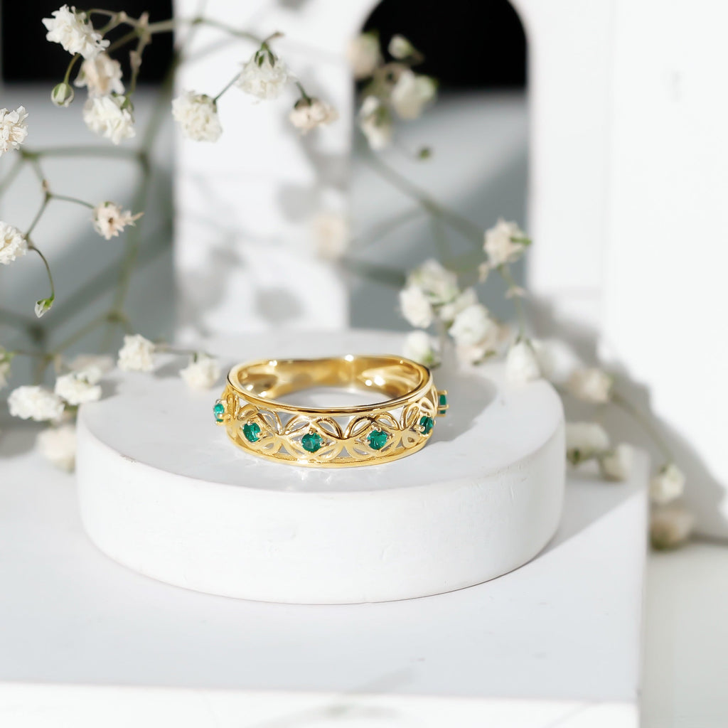 Lab Created Emerald Vintage Inspired Eternity Band