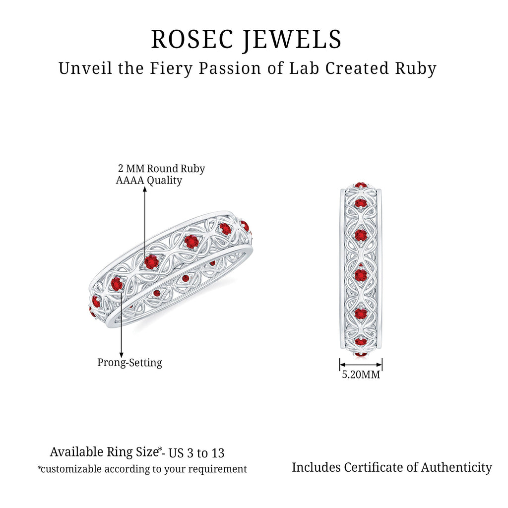 Vintage Style Lab Created Ruby Celtic Wedding Band with Certificate