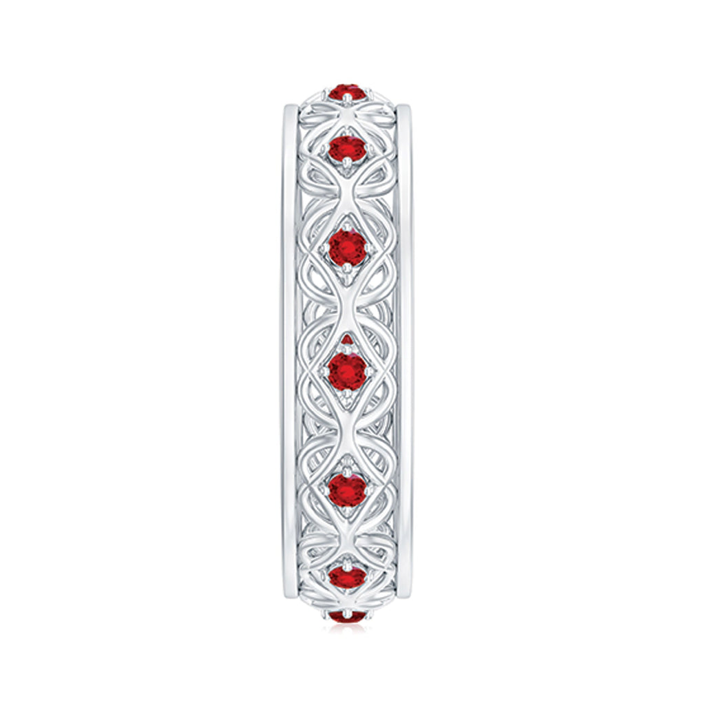 Vintage Style Lab Created Ruby Celtic Wedding Band with Certificate