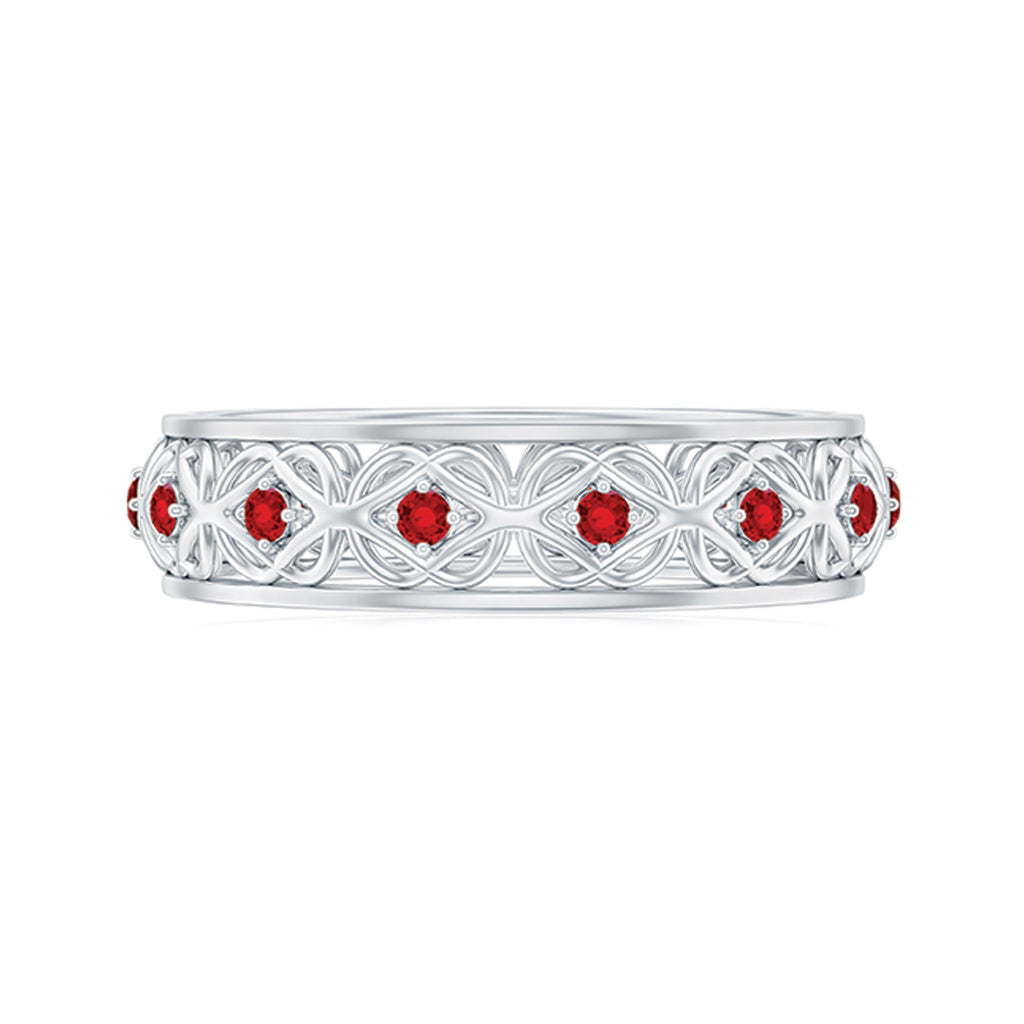 Vintage Style Lab Created Ruby Celtic Wedding Band with Certificate
