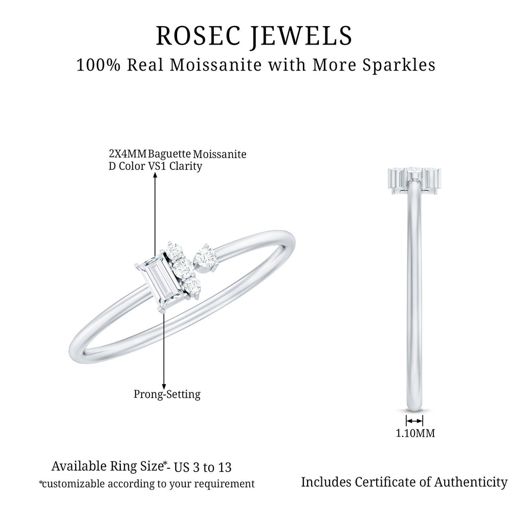 Dainty Promise Ring with Baguette and Round Moissanite