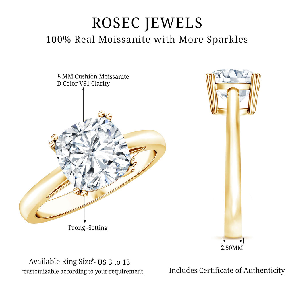 3 CT Cushion Cut Certified Moissanite Solitaire Engagement Ring