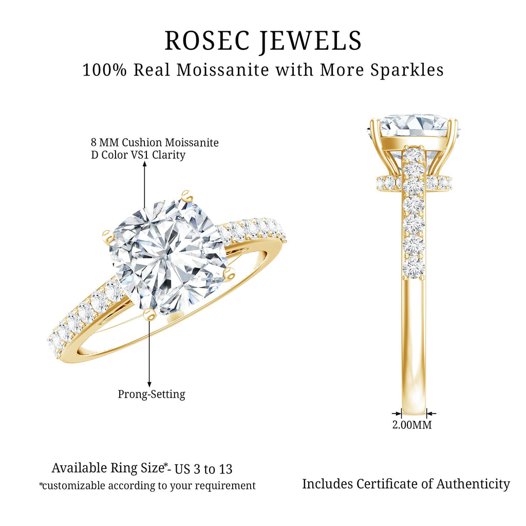 3 CT Cushion Cut Moissanite Solitaire Engagement Ring