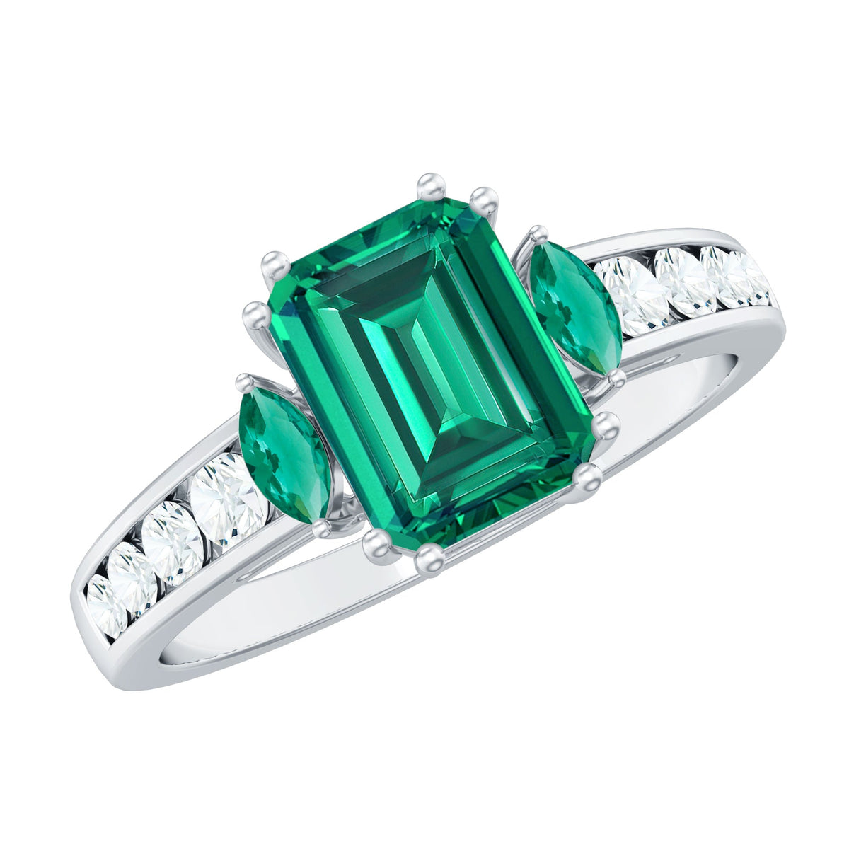 Lab Created Emerald Cut Emerald Engagement Ring with Diamonds