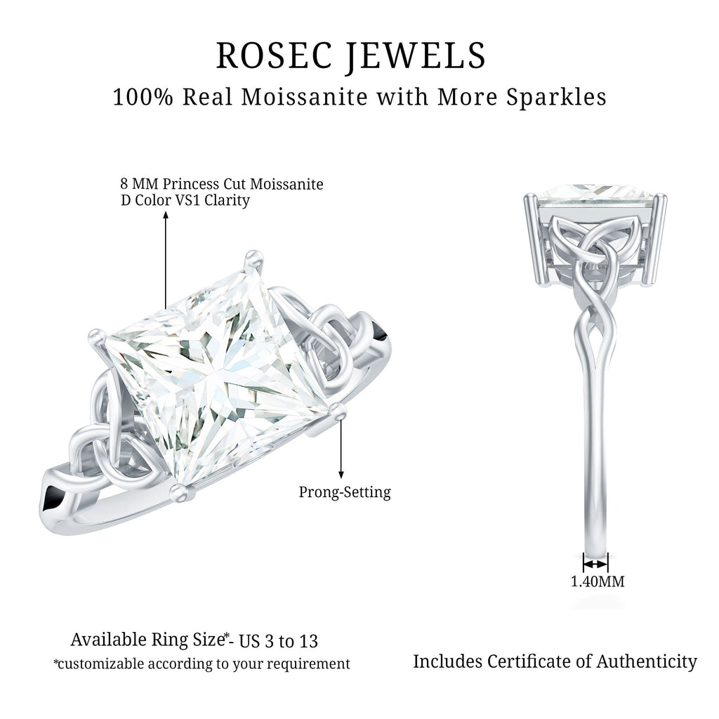 Princess Cut Moissanite Celtic Knot Engagement Ring for Women