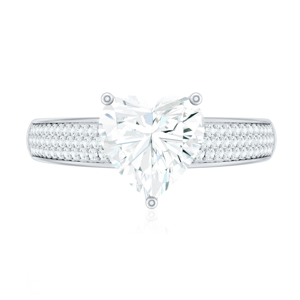 Certified Moissanite Heart Engagement Ring with Side Stones