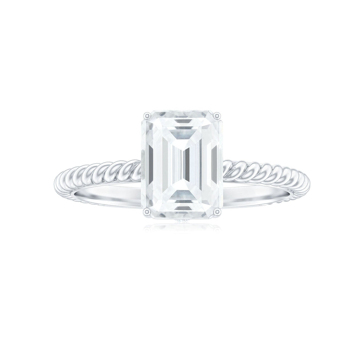Emerald Cut Moissanite Engagement Ring with Twisted Rope Design
