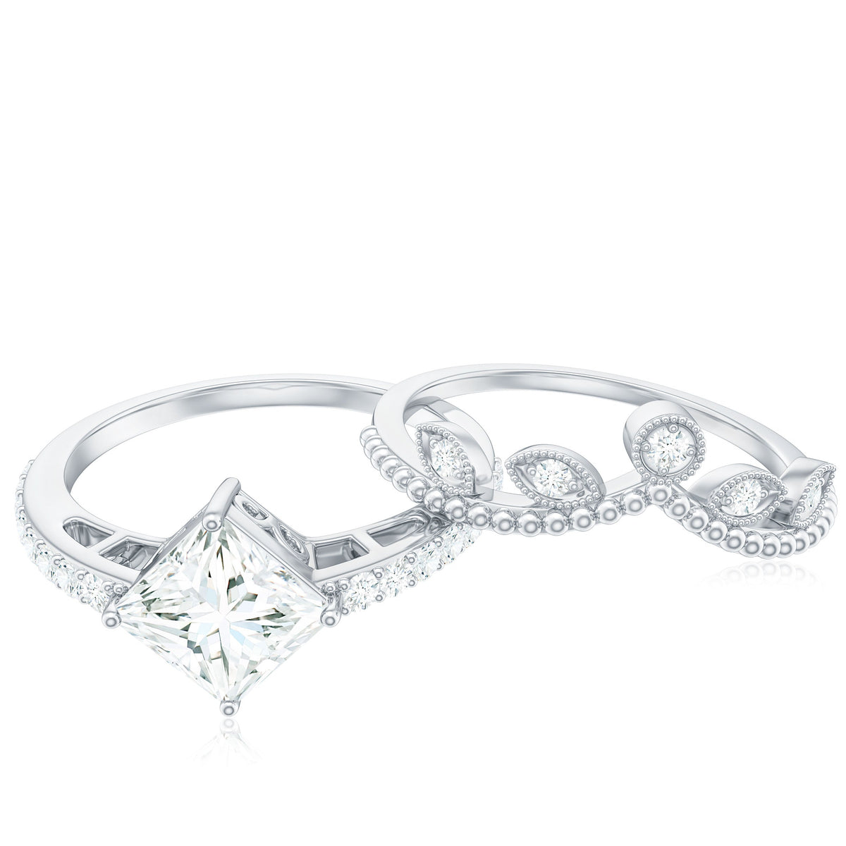 Brilliant Cut Moissanite Vintage Bridal Ring Set