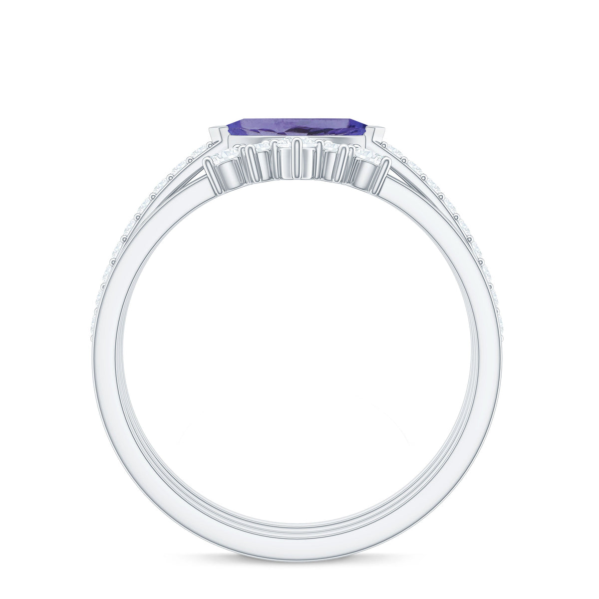 Certified 0.6 Carat Real Marquise Tanzanite 3 Piece Wedding Ring Set with Diamond
