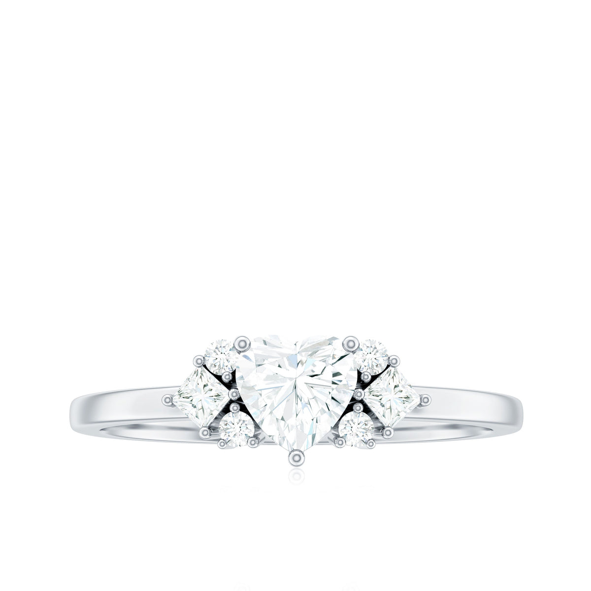 Heart Shape Moissanite Engagement Ring with Cluster Stones