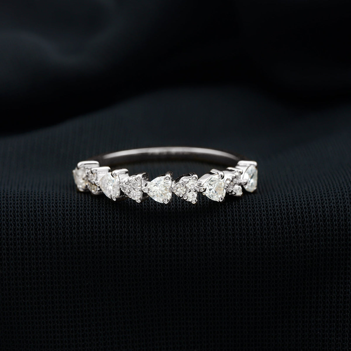 Heart Shaped Moissanite Half Eternity Band Ring
