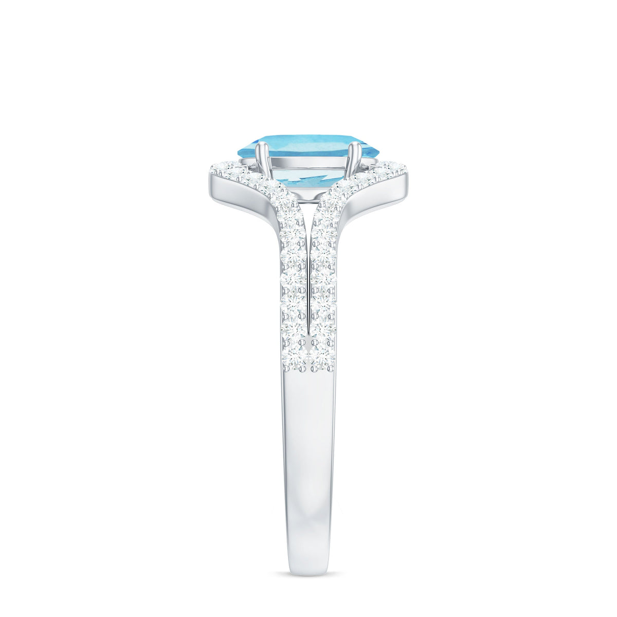 Designer Aquamarine Diamond Oval Engagement Ring with Split Shank