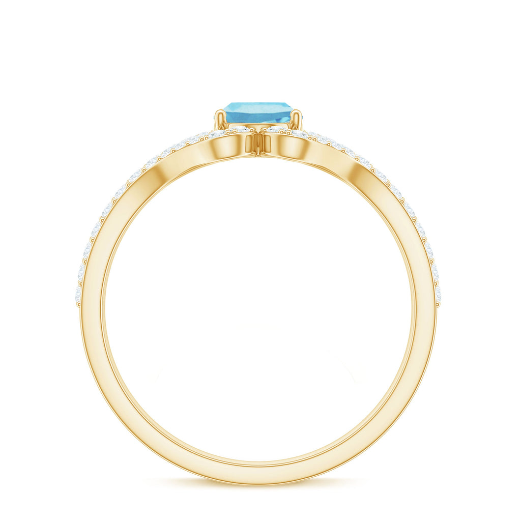 Designer Aquamarine Diamond Oval Engagement Ring with Split Shank