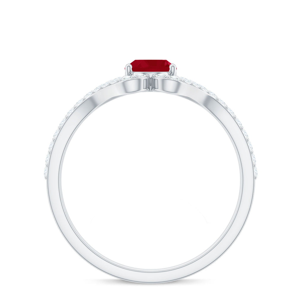 Natural 0.6 Carat Ruby Oval Engagement Ring with Diamond Split Shank