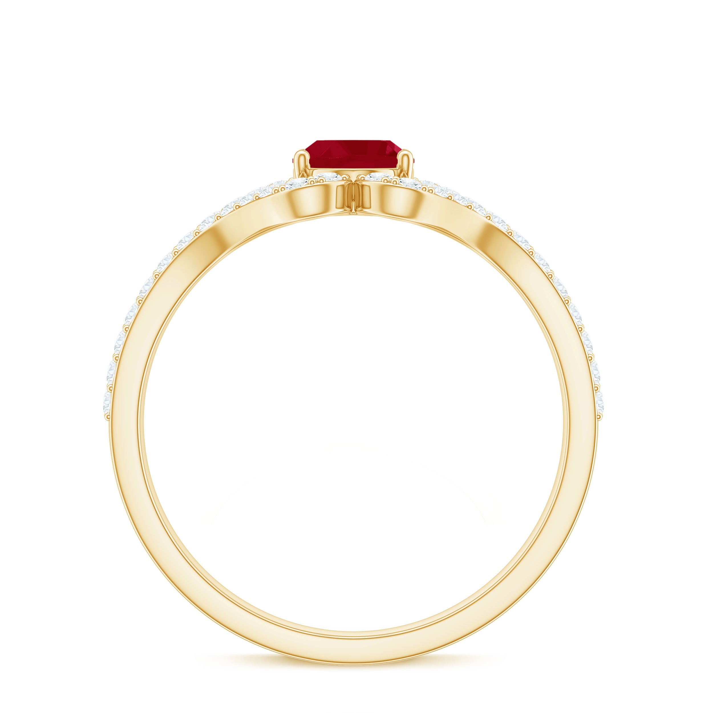 Natural 0.6 Carat Ruby Oval Engagement Ring with Diamond Split Shank