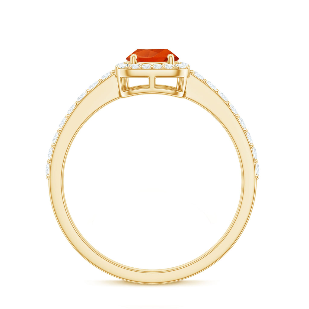 Oval Cut Fire Opal Engagement Ring with Diamond Halo