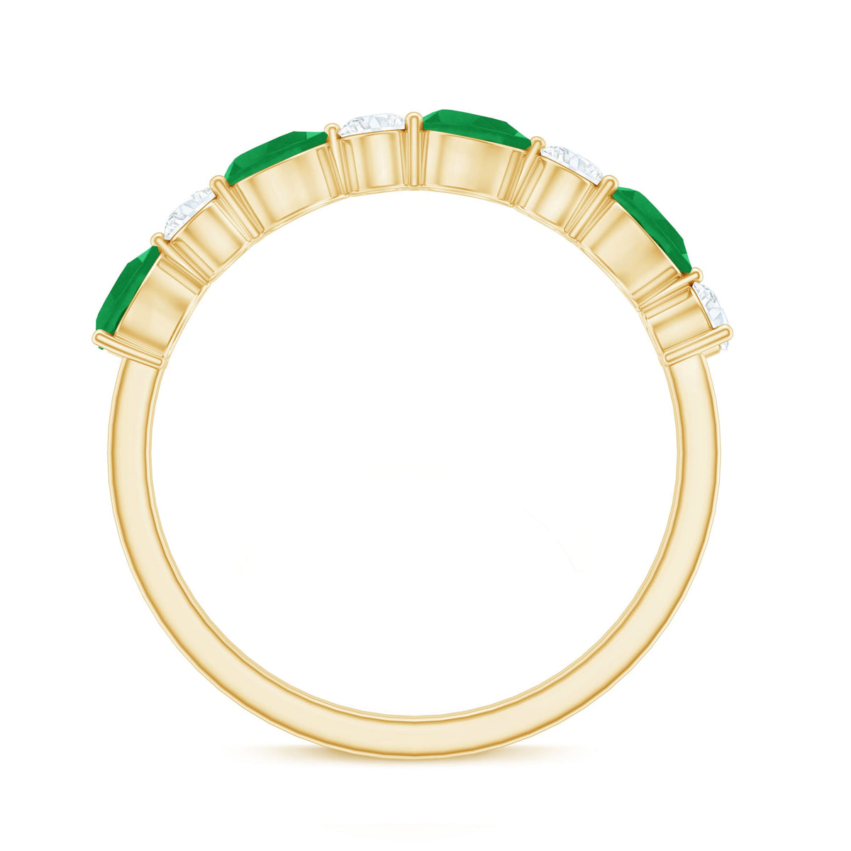 Pear Shape Emerald and Diamond Half Eternity Ring in East West Style