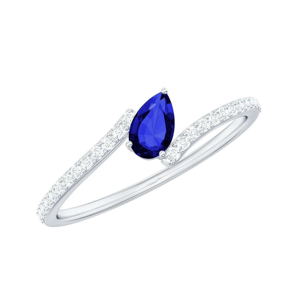 Certified Lab Created Blue Sapphire and Diamond Promise Ring with Bypass Shank