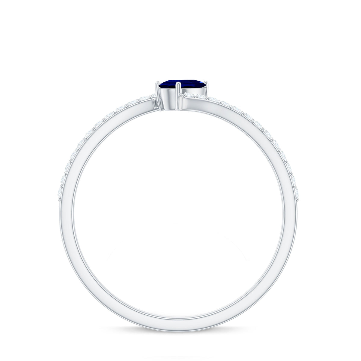 Certified Lab Created Blue Sapphire and Diamond Promise Ring with Bypass Shank