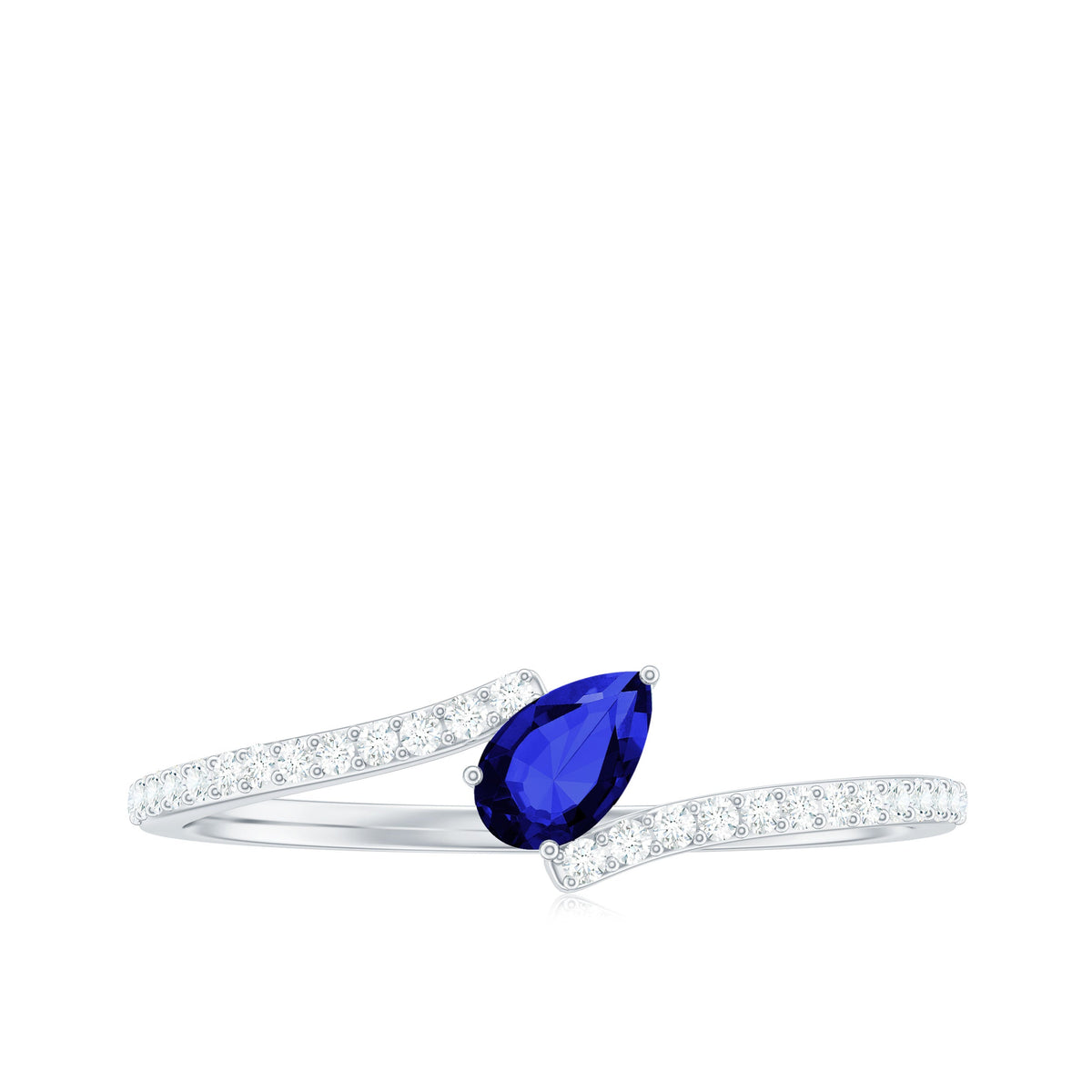 Certified Lab Created Blue Sapphire and Diamond Promise Ring with Bypass Shank