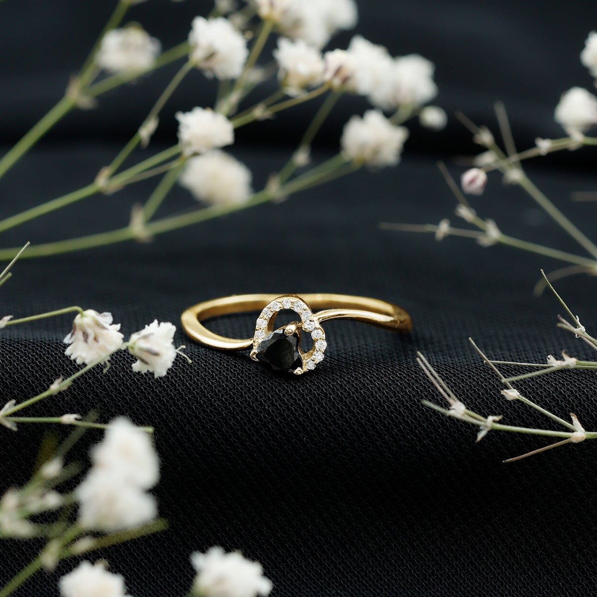 Genuine Black Onyx and Diamond Heart Promise Ring