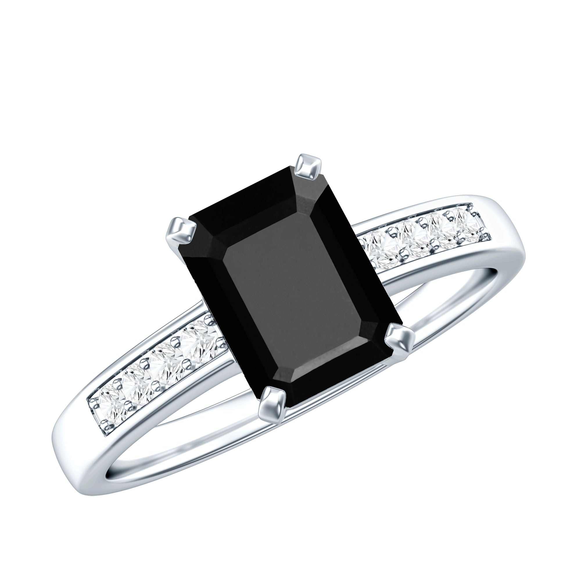1.6 Carat Emerald Cut Lab Grown Black Diamond Solitaire Engagement Ring with White Diamond