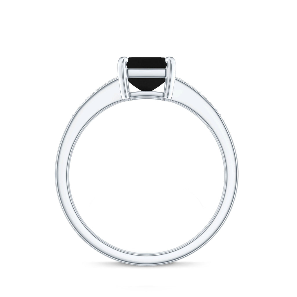 1.6 Carat Emerald Cut Lab Grown Black Diamond Solitaire Engagement Ring with White Diamond