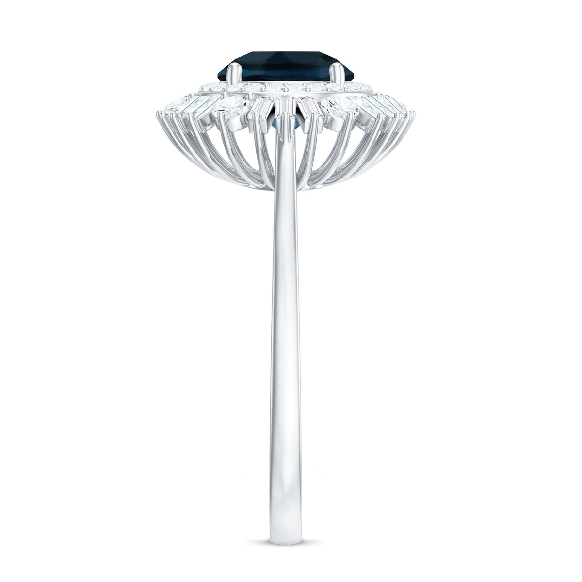 Round London Blue Topaz and Diamond Double Halo Cocktail Ring