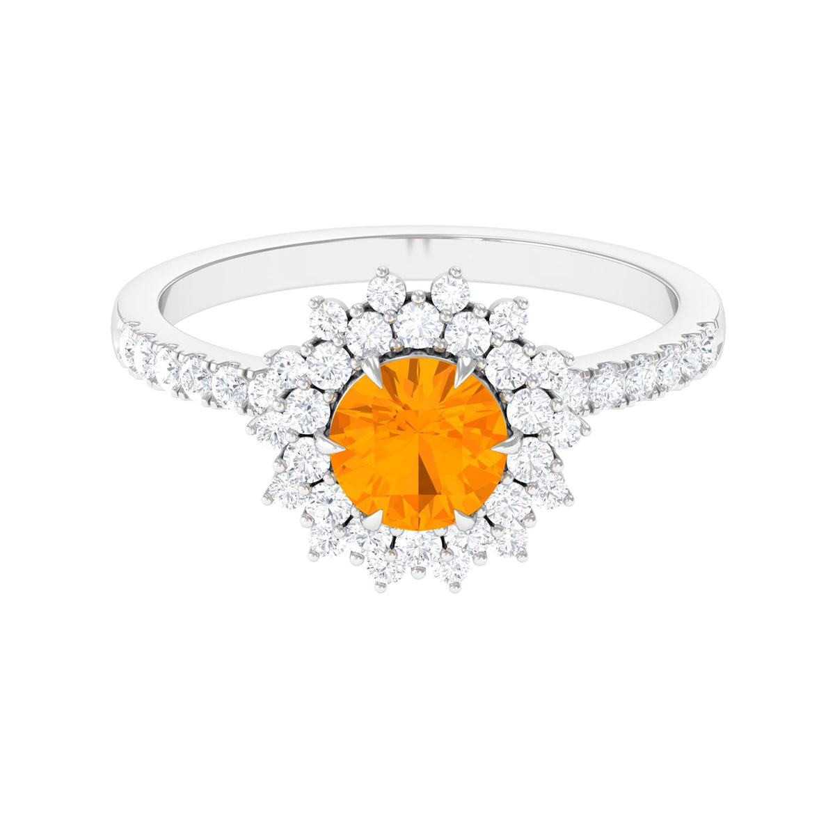 Round Fire Opal Statement Engagement Ring with Moissanite