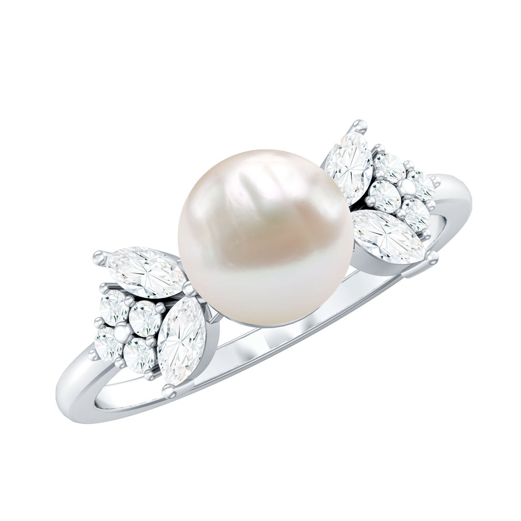Nature Inspired 7.48 Carat Freshwater Pearl Engagement Ring with Diamond