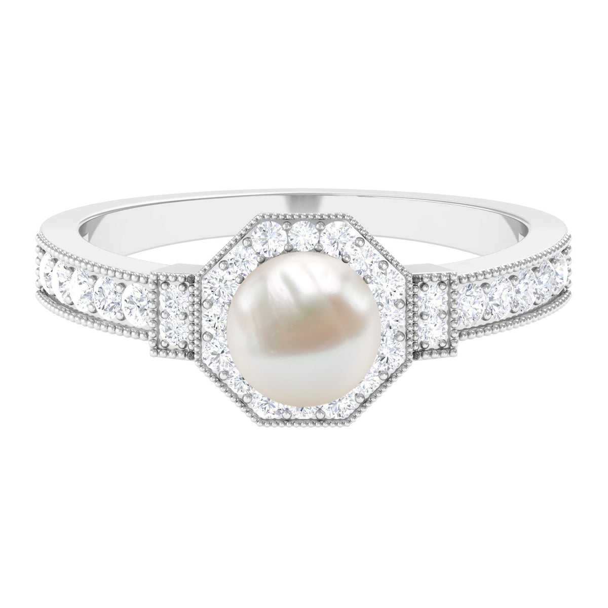 Art Deco Inspired 7.4 Carat Freshwater Pearl Engagement Ring with Diamond Halo