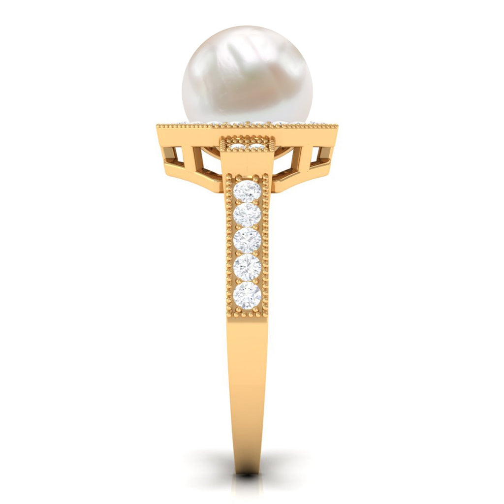 Art Deco Inspired 7.4 Carat Freshwater Pearl Engagement Ring with Diamond Halo