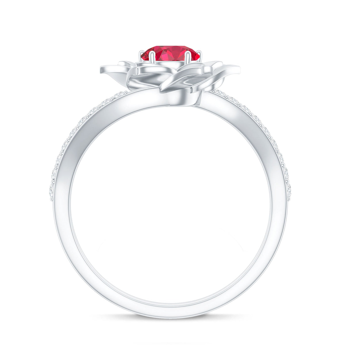 Lab Created Ruby Rose Flower Engagement Ring With Certificate